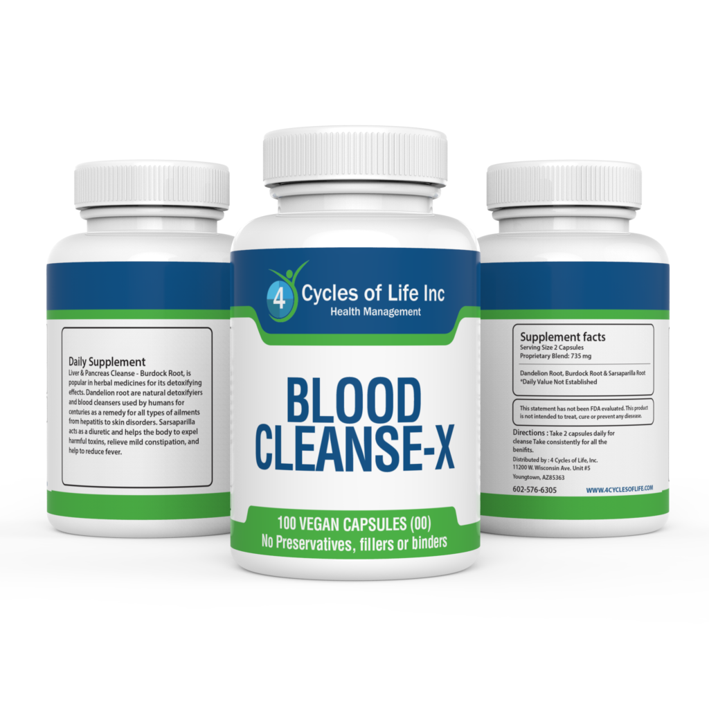 100 Capsules Blood Cleanse-X - 4 Cycles of Life Inc