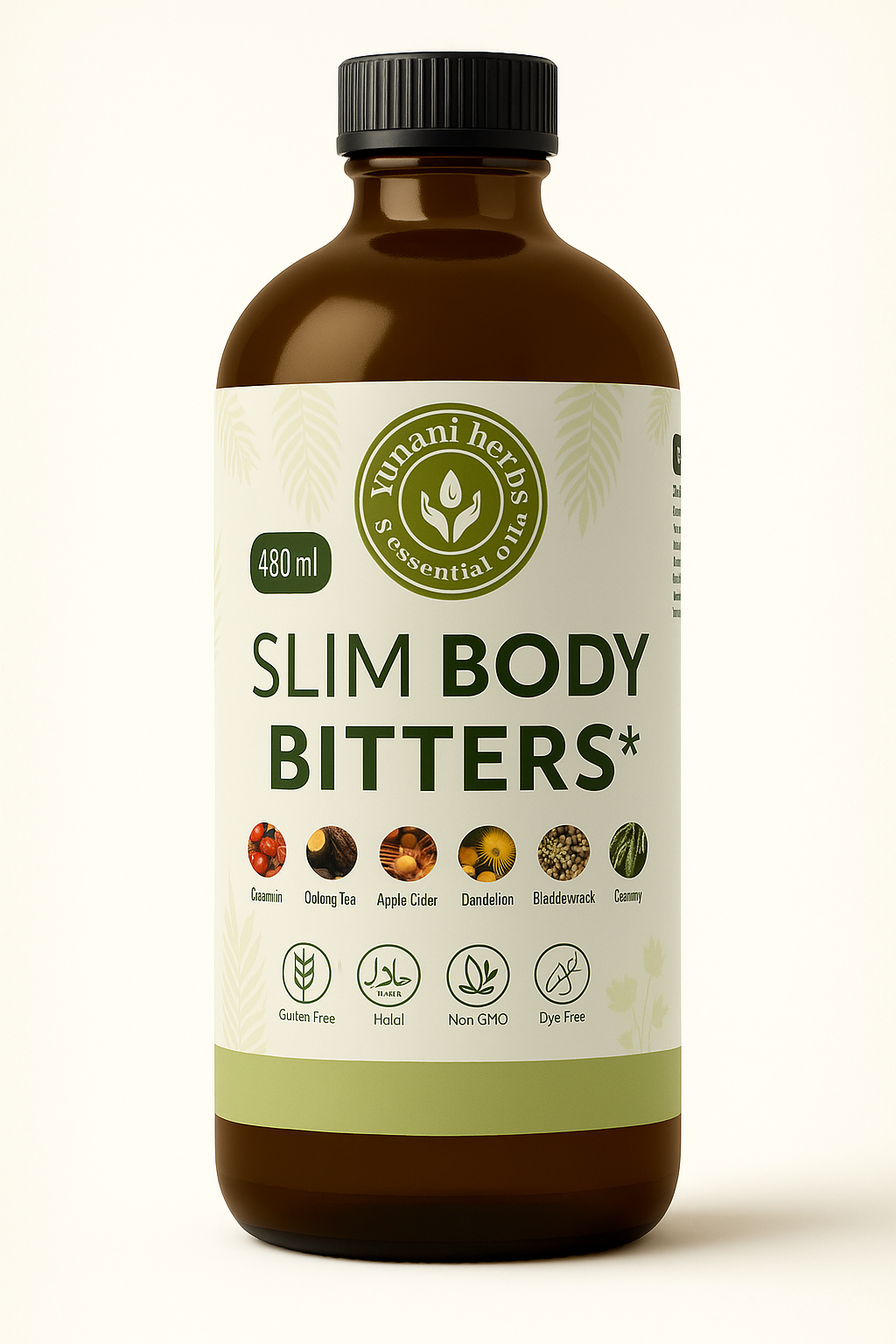 Slim Body Bitters 480 ml bottle, Yunani herbs & essential oils, metabolism and healthy weight support