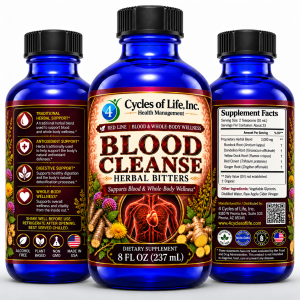 Blood Cleanse Herbal Bitters front side and Supplement Facts views
