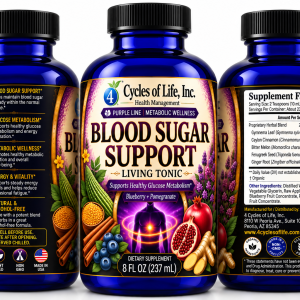 Blood Sugar Support Living Tonic front side and Supplement Facts views