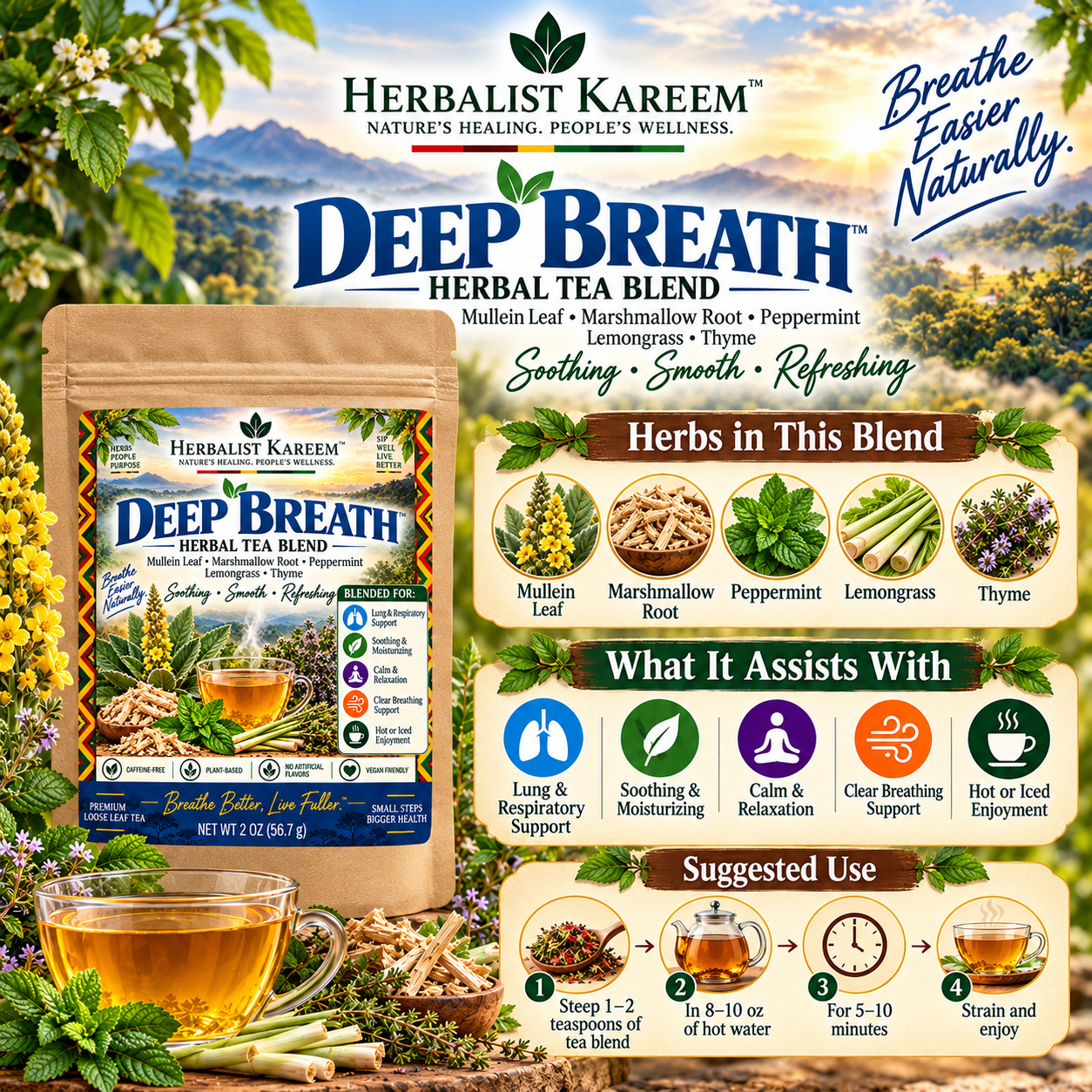 Deep Breath Herbal Tea Blend 2 Deep Breath w: support tips.