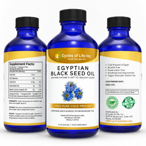 Egyptian Black Seed Oil front side and Supplement Facts views