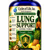 Lung Support Living Tonic by 4 Cycles of Life combines mullein, marshmallow root, pleurisy root, ginger, licorice, pineapple, and lemon.