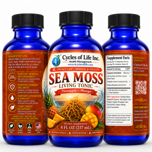 Sea Moss Living Tonic front side and Supplement Facts views