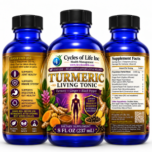 Turmeric Living Tonic front side and Supplement Facts views